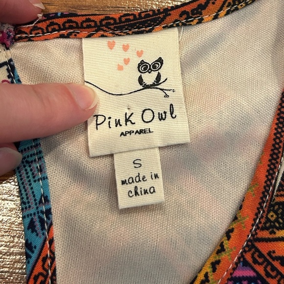 Bohemian Boho Mini Dress Women's Colorful Pink Owl 3/4 Women’s Size Small - Picture 6 of 8